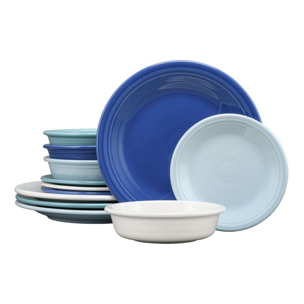 Fiesta Mixed Coastal Blues Classic Rim 12-Piece Dinnerware Set - NIB